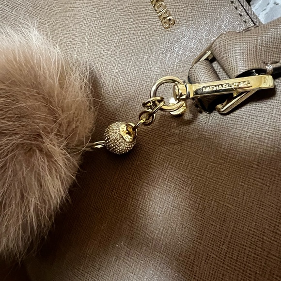 Michael Kors furry rhinestone puff ball bag charm keychain - Picture 2 of 5